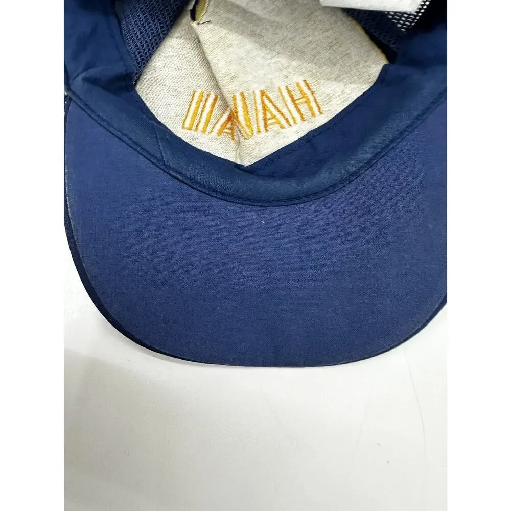 R.O.C Trucker Hat Hawaii Mesh Adjustable Snap Back Cap Blue Yellow Leafs Vintage